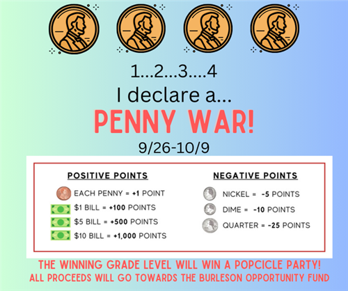  Penny War Sept. 26 - Oct. 9  Benefits Burleson Opportunity Fund